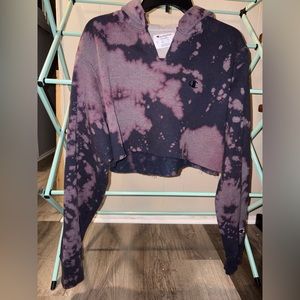 Champion Purple and Black Cropped Hoodie Bleach Tie-Dye
